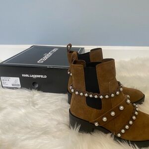 Karl Lagerfeld tan with pearls boots